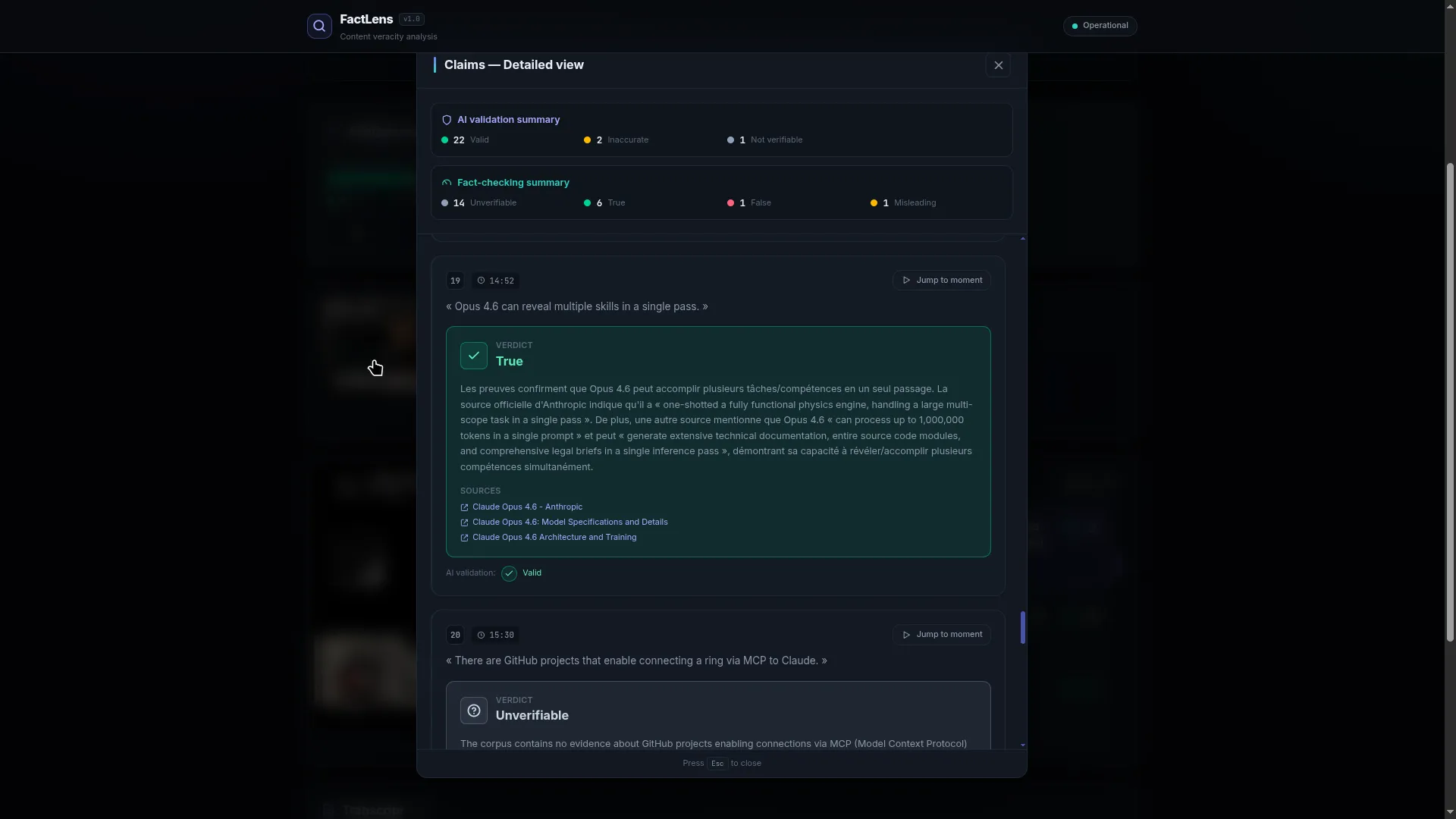 FactLens — verdicts and sources